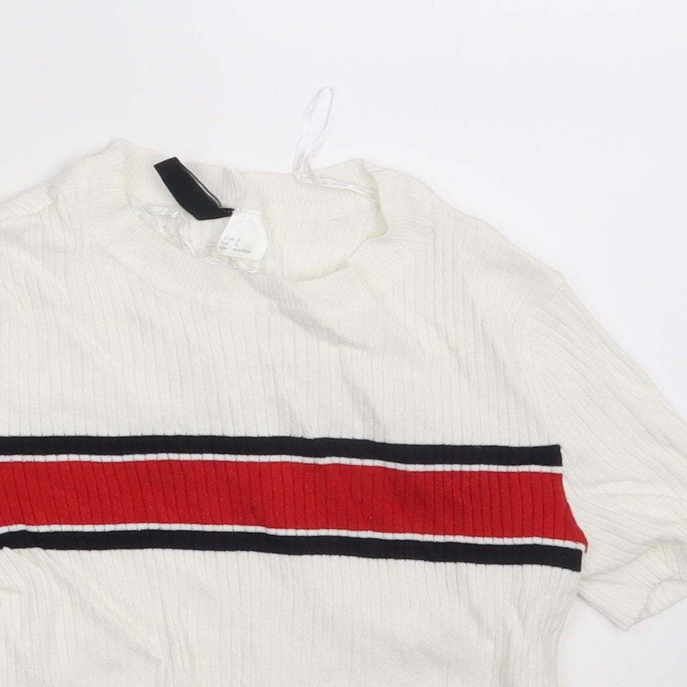 H&M Womens White Striped  Pullover Jumper Size S