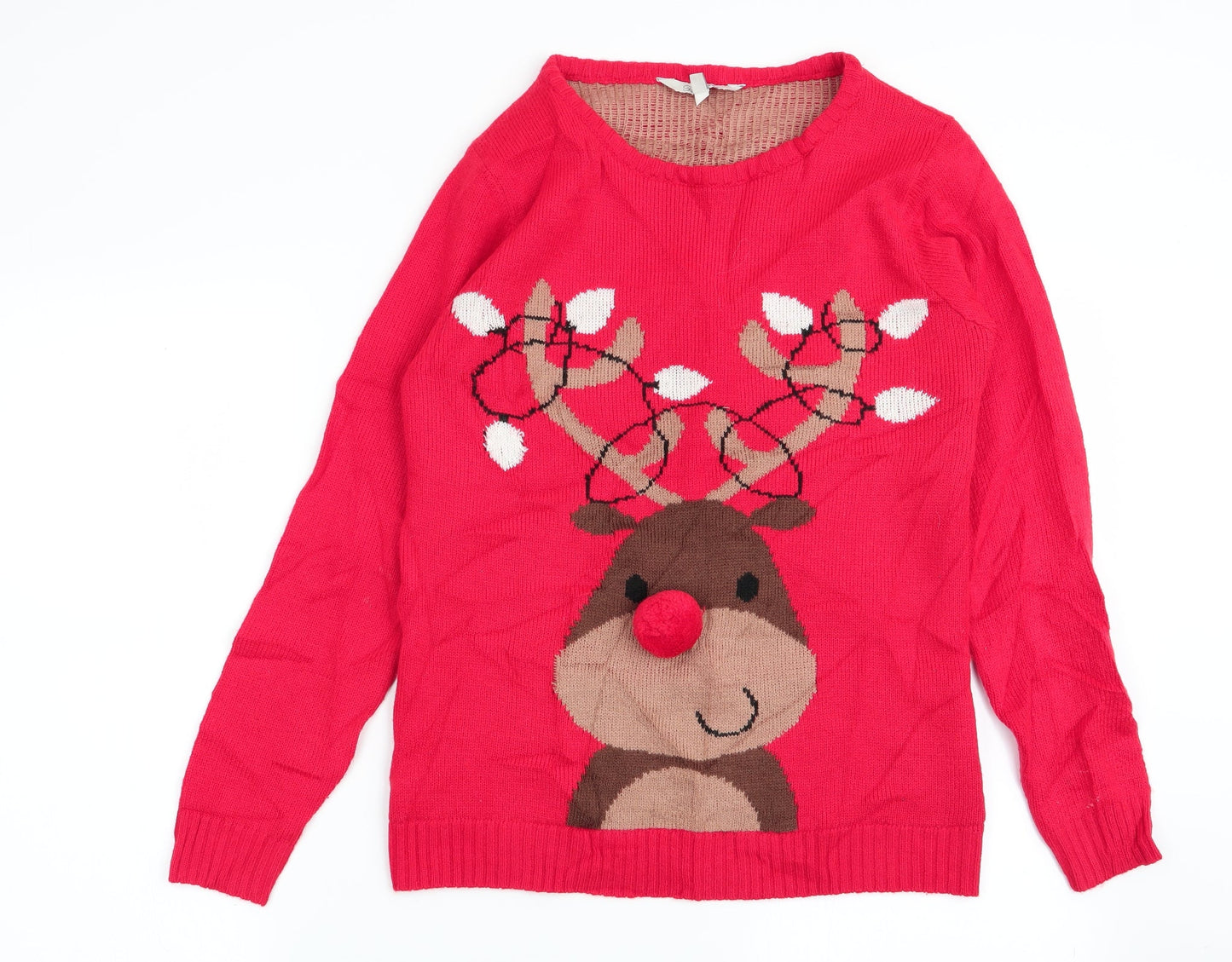 Peacocks Womens Red Animal Print  Pullover Jumper Size S  - christmas
