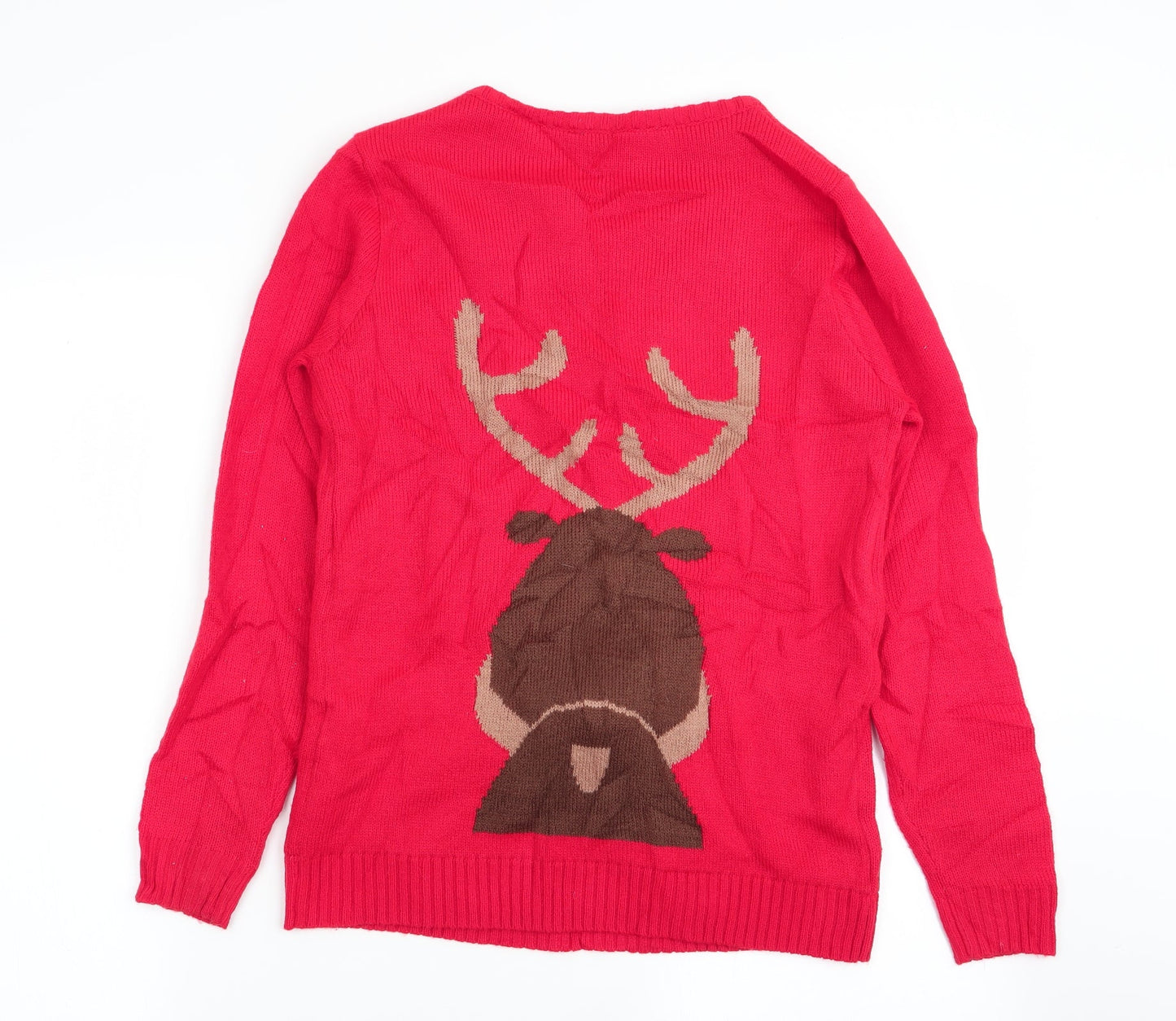 Peacocks Womens Red Animal Print  Pullover Jumper Size S  - christmas