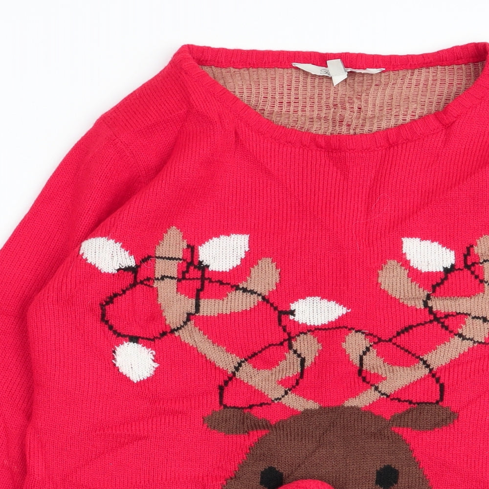 Peacocks Womens Red Animal Print  Pullover Jumper Size S  - christmas