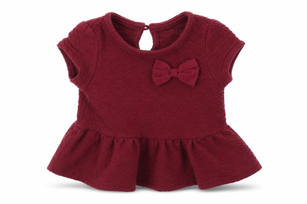 Front view of Young Dimension girls’ red basic t-shirt, size 3-6, months