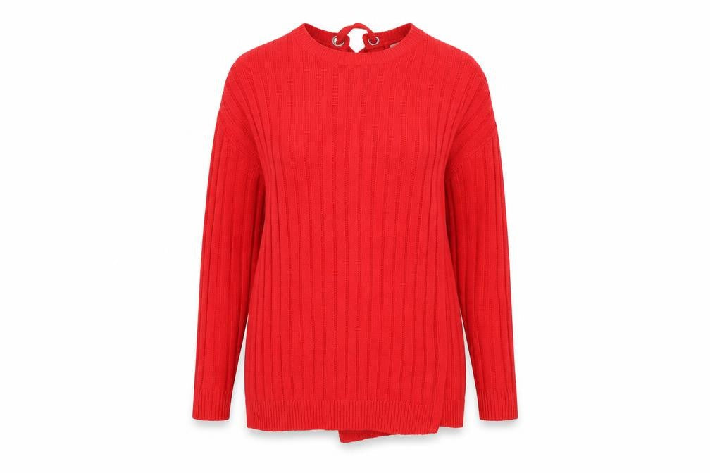 Front view of ASOS women’s red jumper, size UK 8
