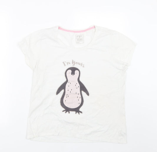 Pep&co Womens White   Top Pyjama Top Size 12  - Penguin