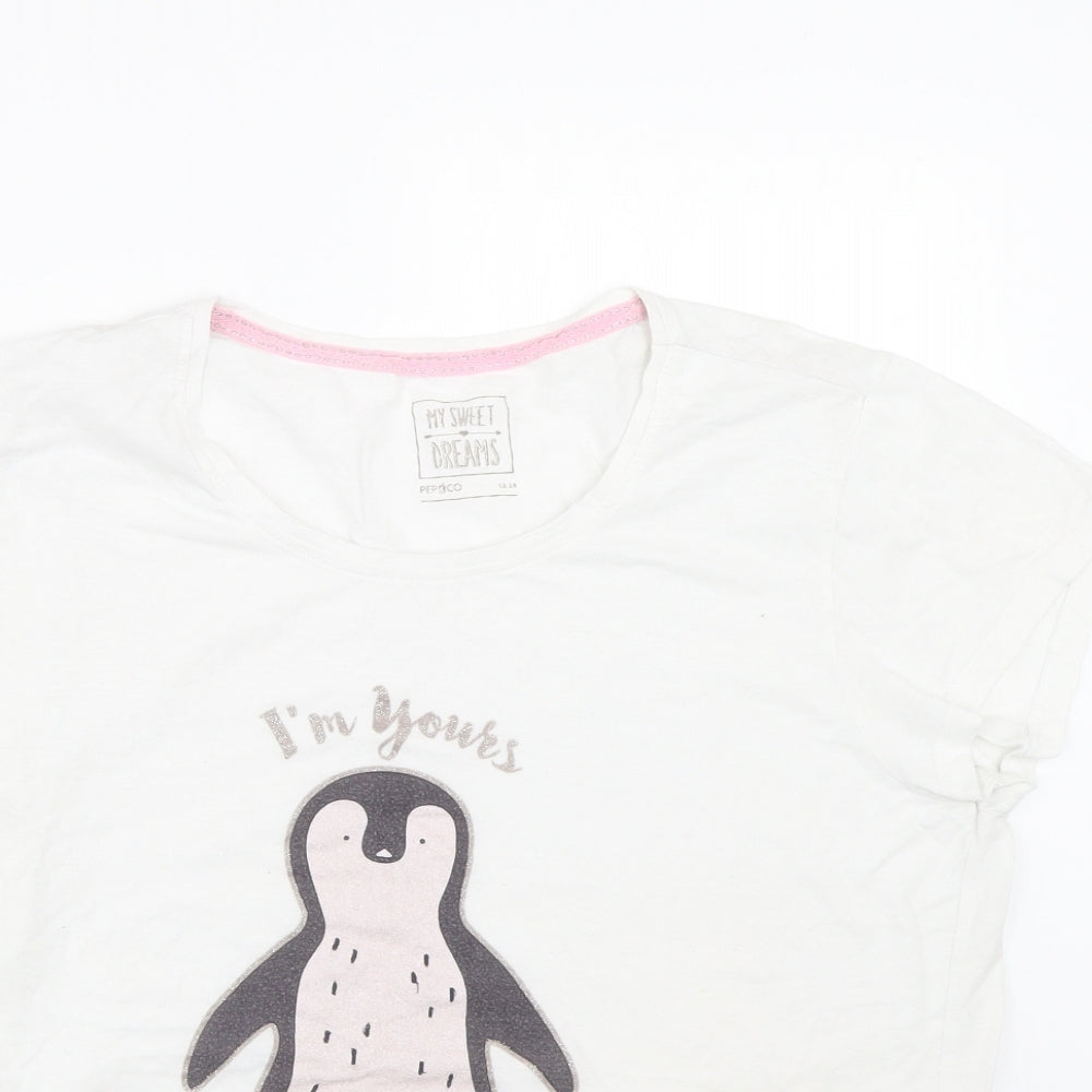 Pep&co Womens White   Top Pyjama Top Size 12  - Penguin