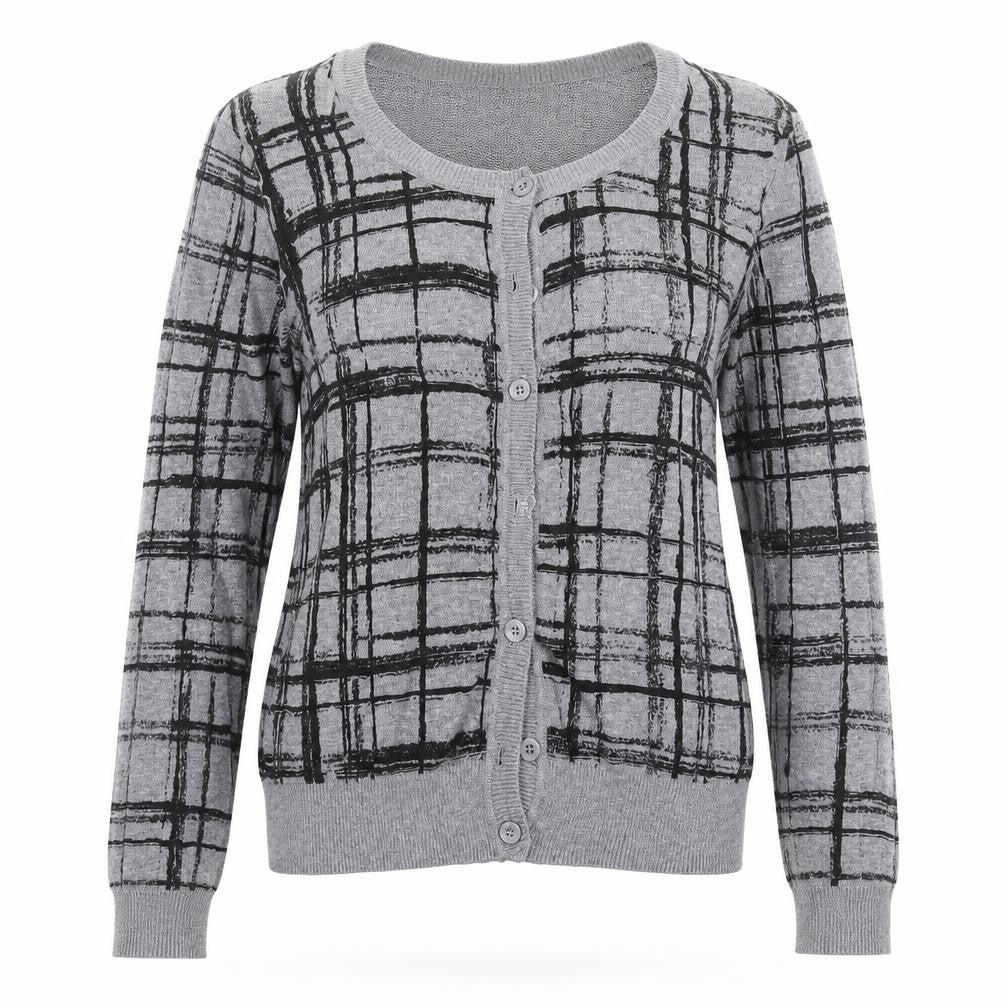 New Look Womens Grey Check Knit Cardigan Jumper Size 8