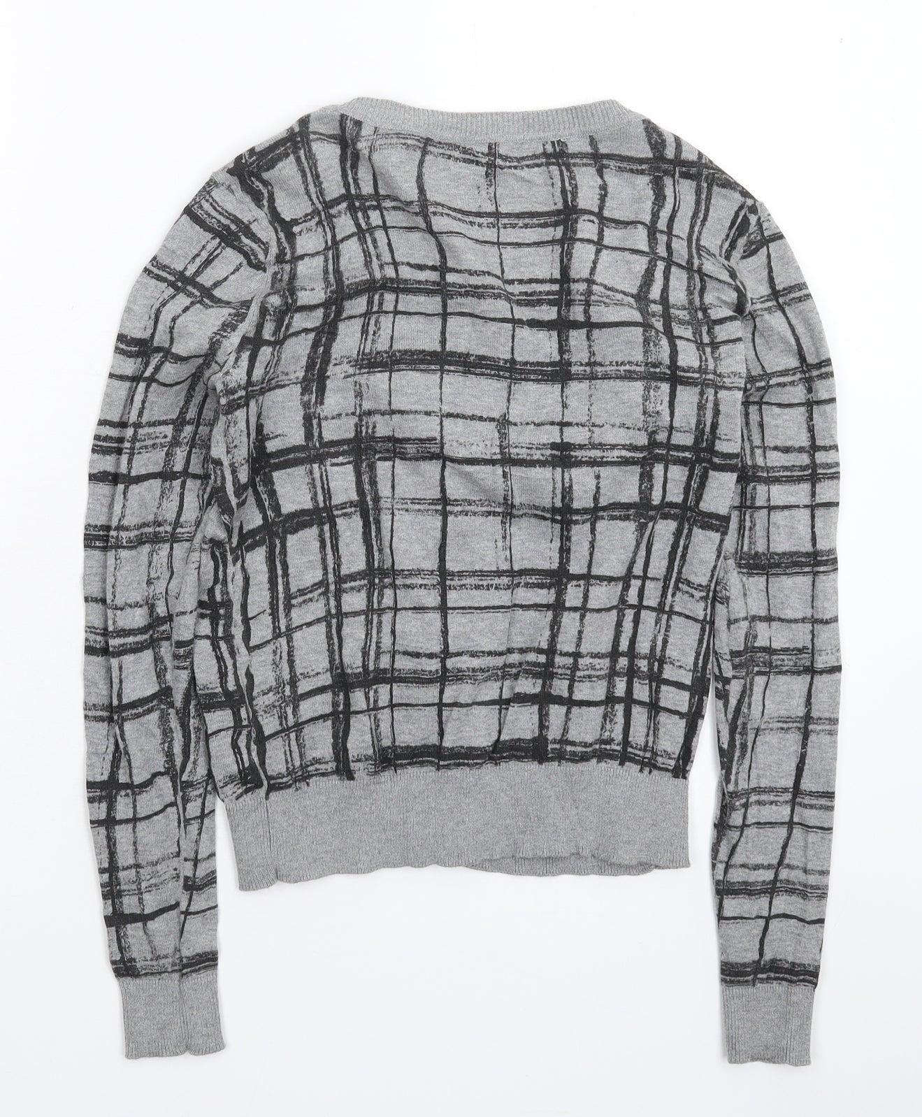 New Look Womens Grey Check Knit Cardigan Jumper Size 8