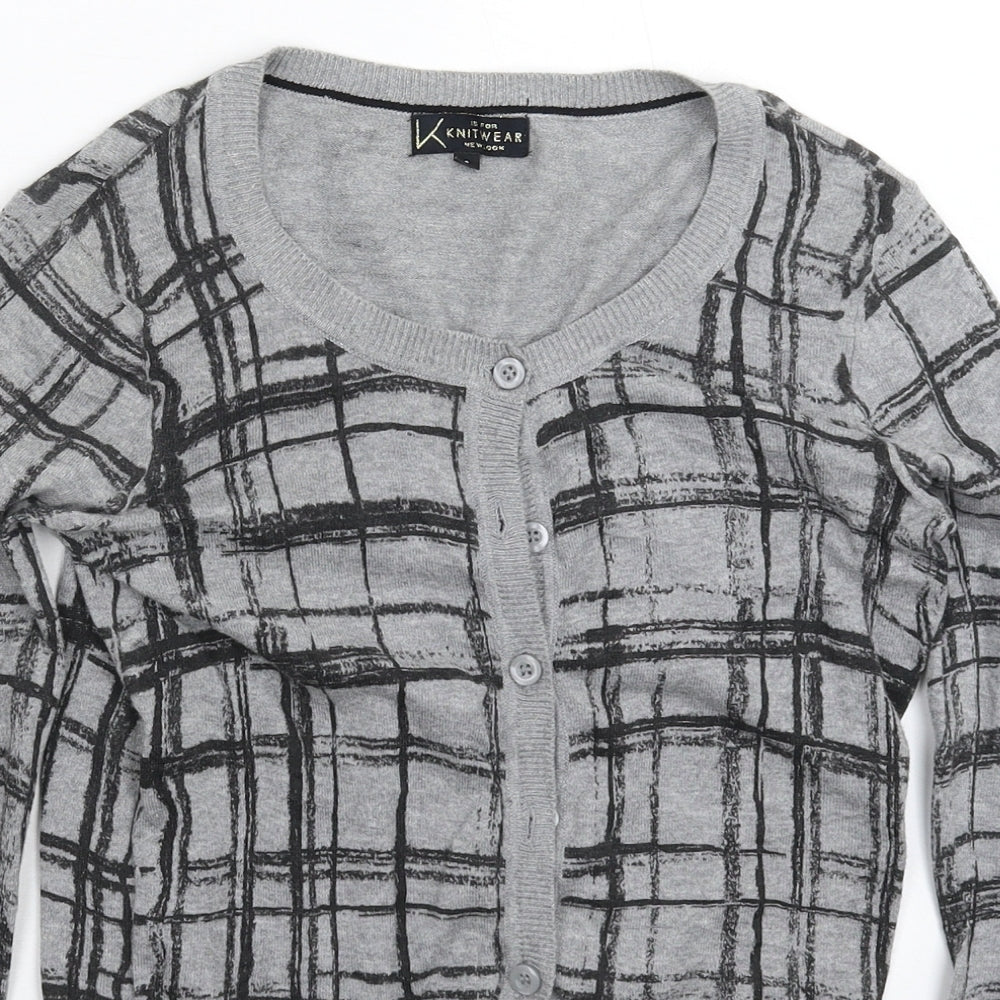 New Look Womens Grey Check Knit Cardigan Jumper Size 8