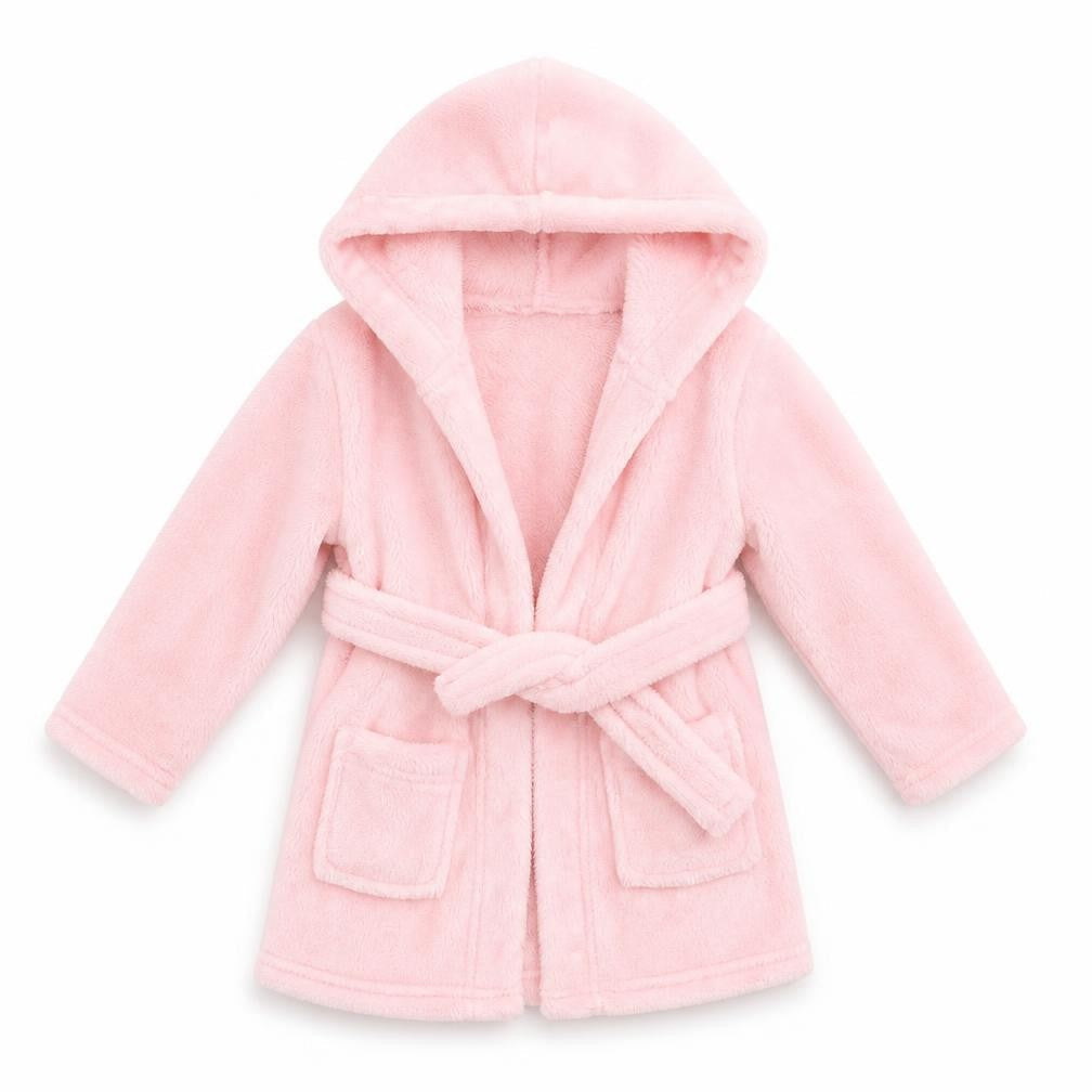 Front view of Early Days girls’ pink solid robe, size 6-9, months