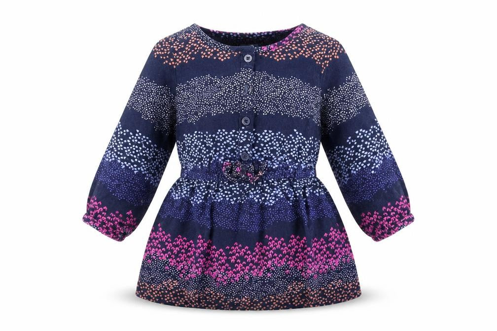 Front view of Gap girls’ blue geometric shirt dress, size 12-18, months