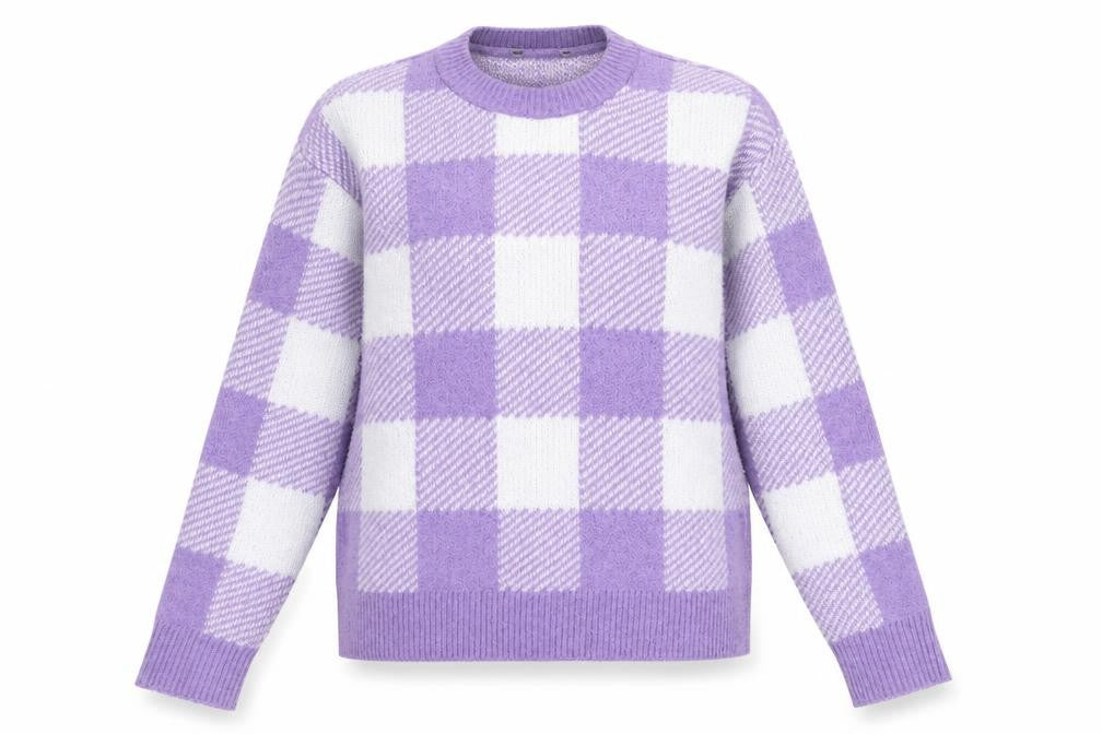 Primark Womens Purple Check Knit Pullover Jumper Size XS