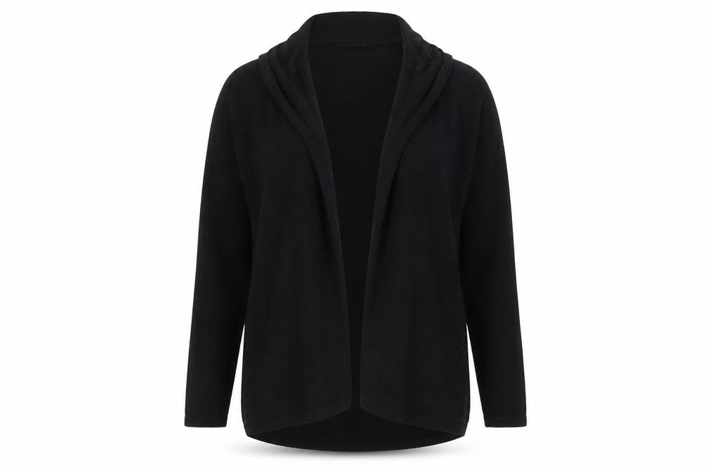 Front view of Papaya women’s black cardigan jumper, size UK 12