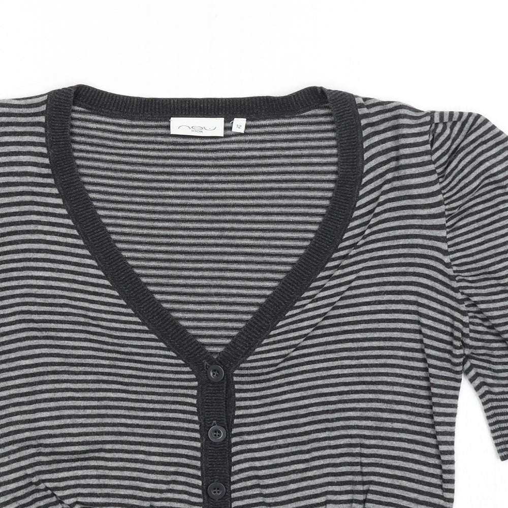 New Look Womens Grey Striped  Pullover Jumper Size 12
