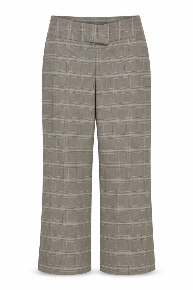 Front view of eVIE women’s beige geometric trousers, size UK 16, 29-inch leg