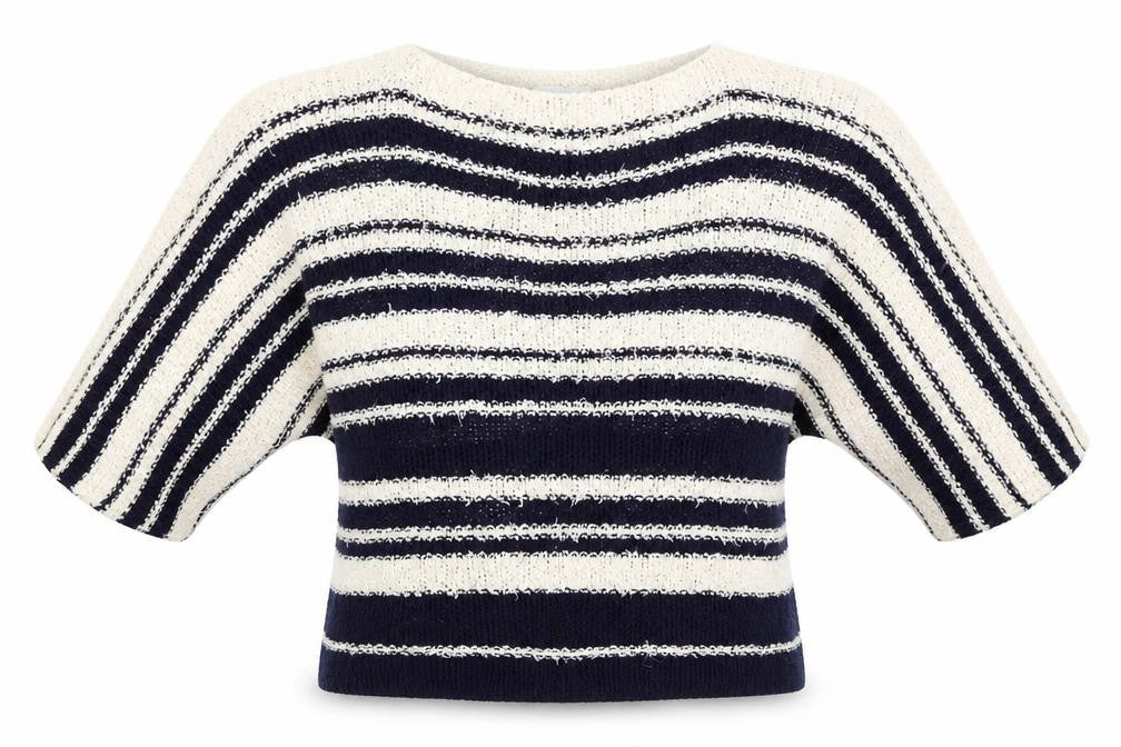 Front view of Isabella D women’s multicoloured striped jumper, size S