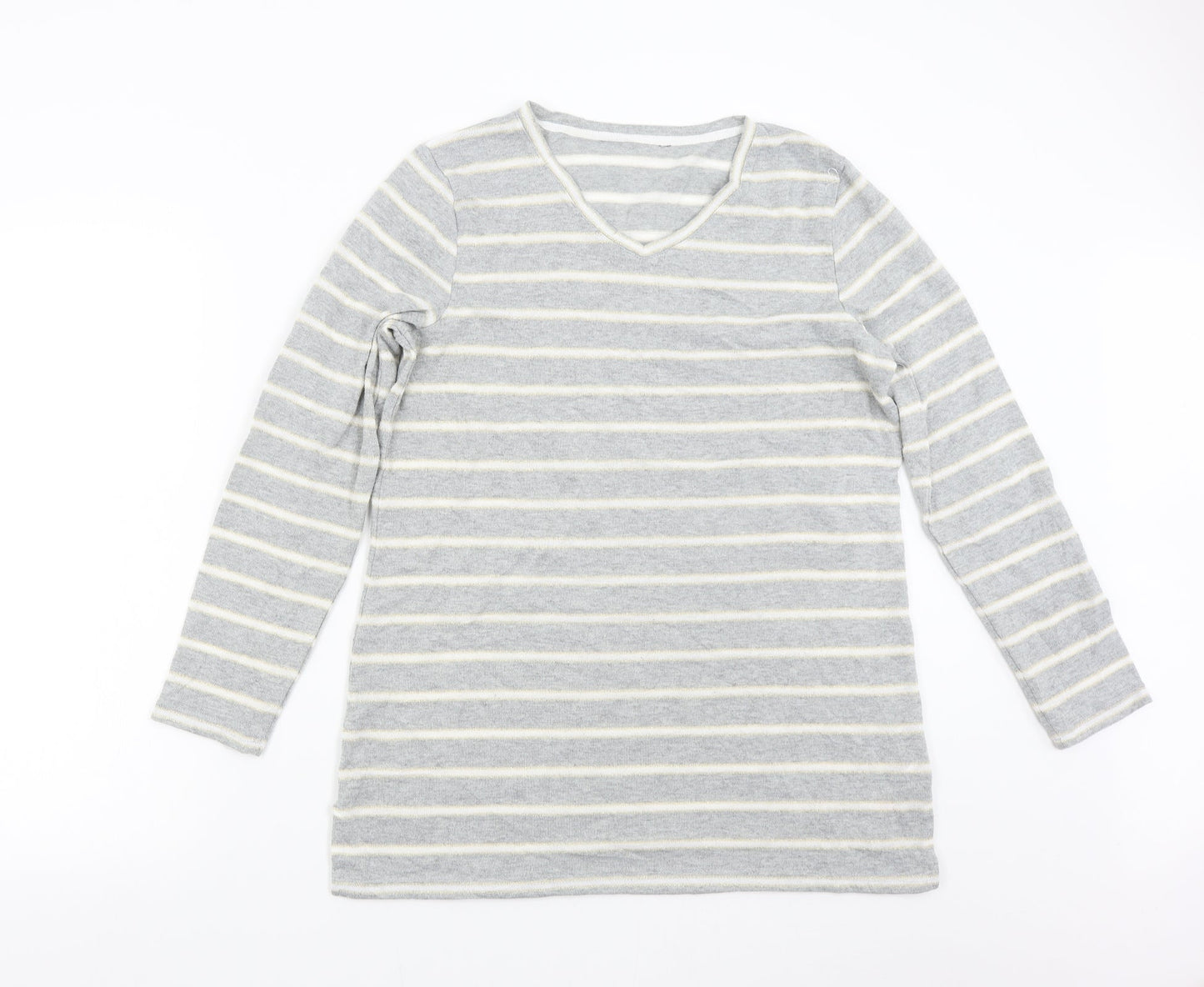 Preworn Womens Grey Striped Knit Pullover Jumper Size 14