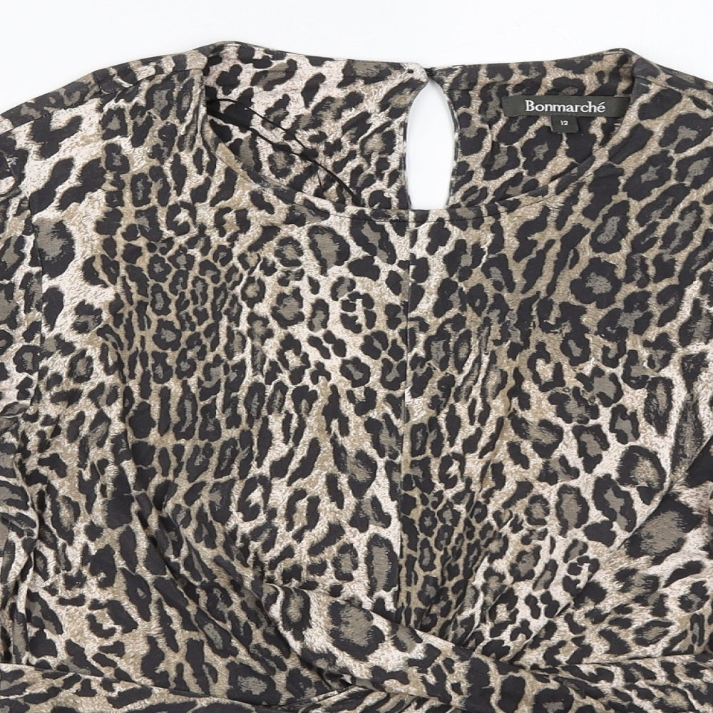 Bonmarché Womens Brown Animal Print  Basic T-Shirt Size 12