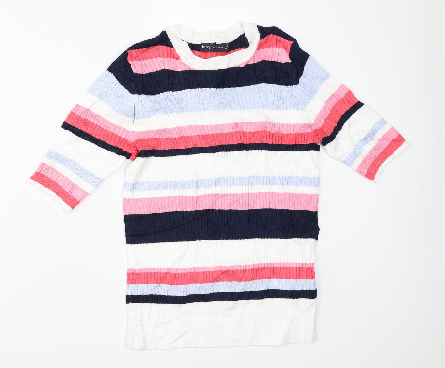 Marks and Spencer Womens White Striped  Pullover Jumper Size 12