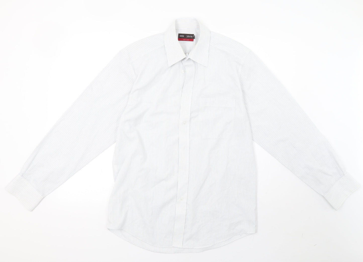 Marks and Spencer Mens White Striped   Button-Up Size 15