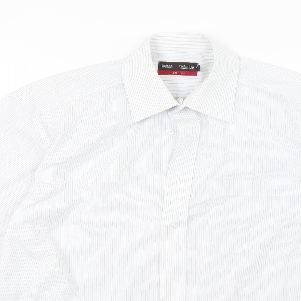 Marks and Spencer Mens White Striped   Button-Up Size 15