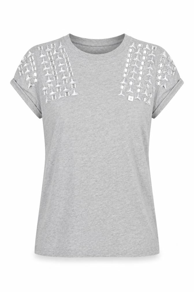Front view of ASOS women’s grey basic t-shirt, size UK 8