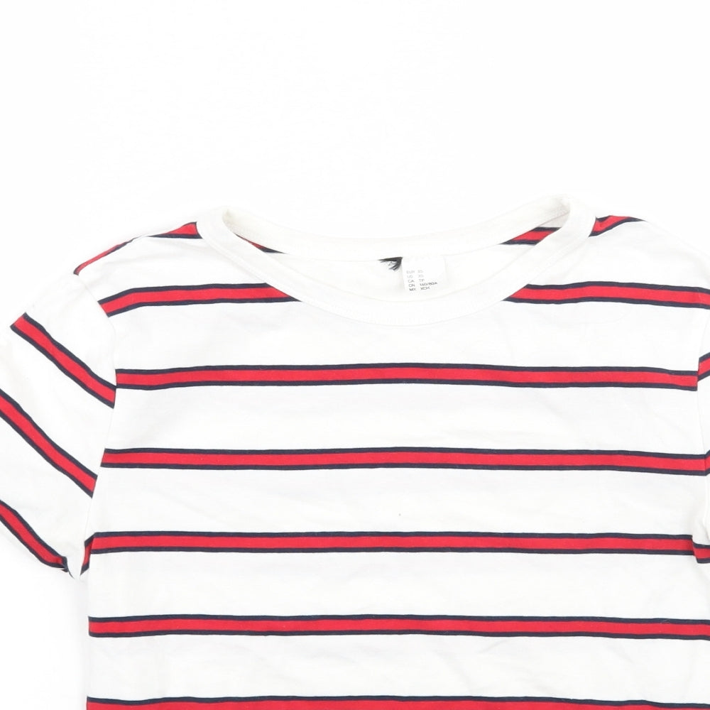 H&M Womens White Striped  Basic T-Shirt Size XS