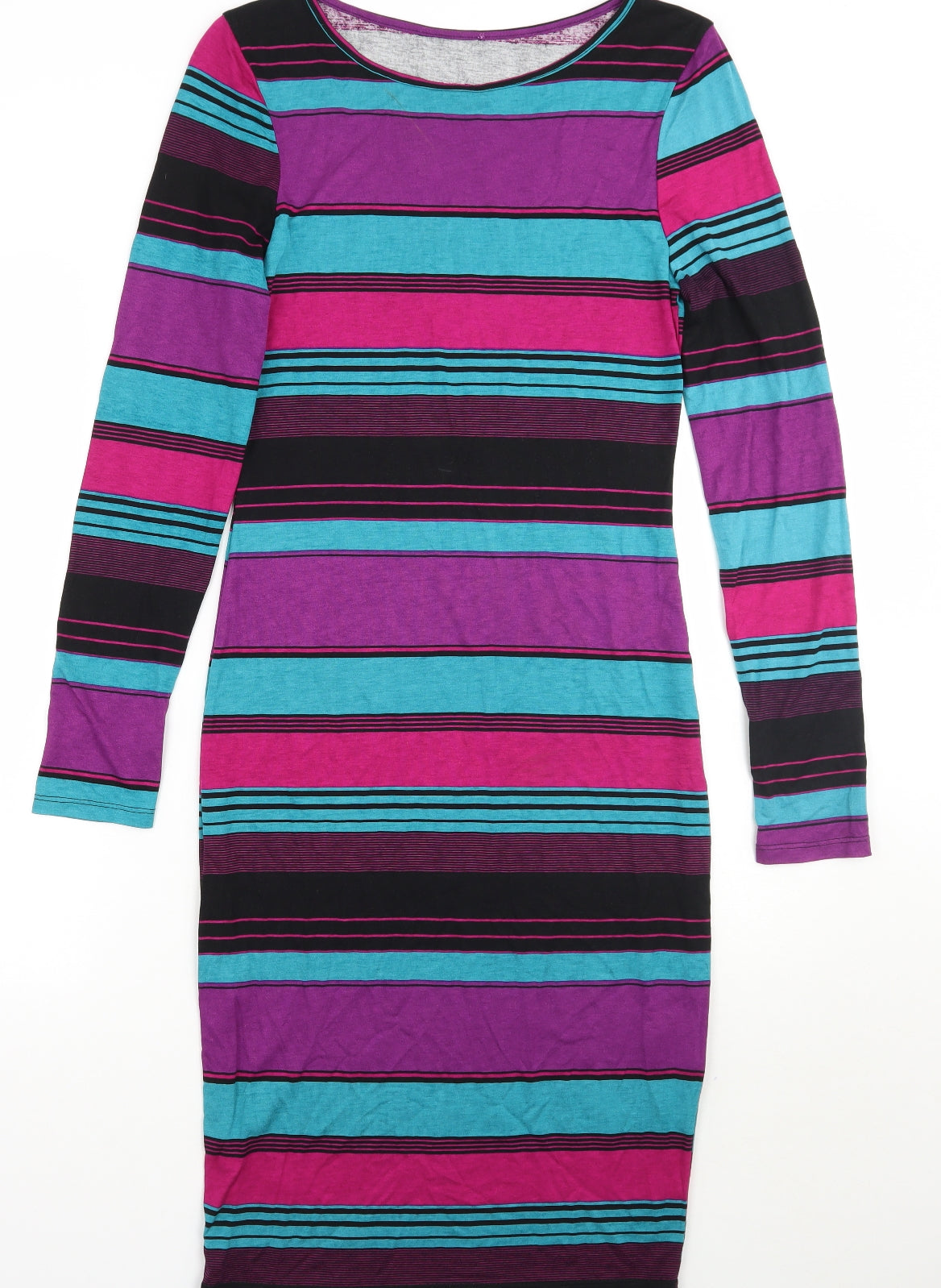 Preworn Womens Black Striped  A-Line  Size 8