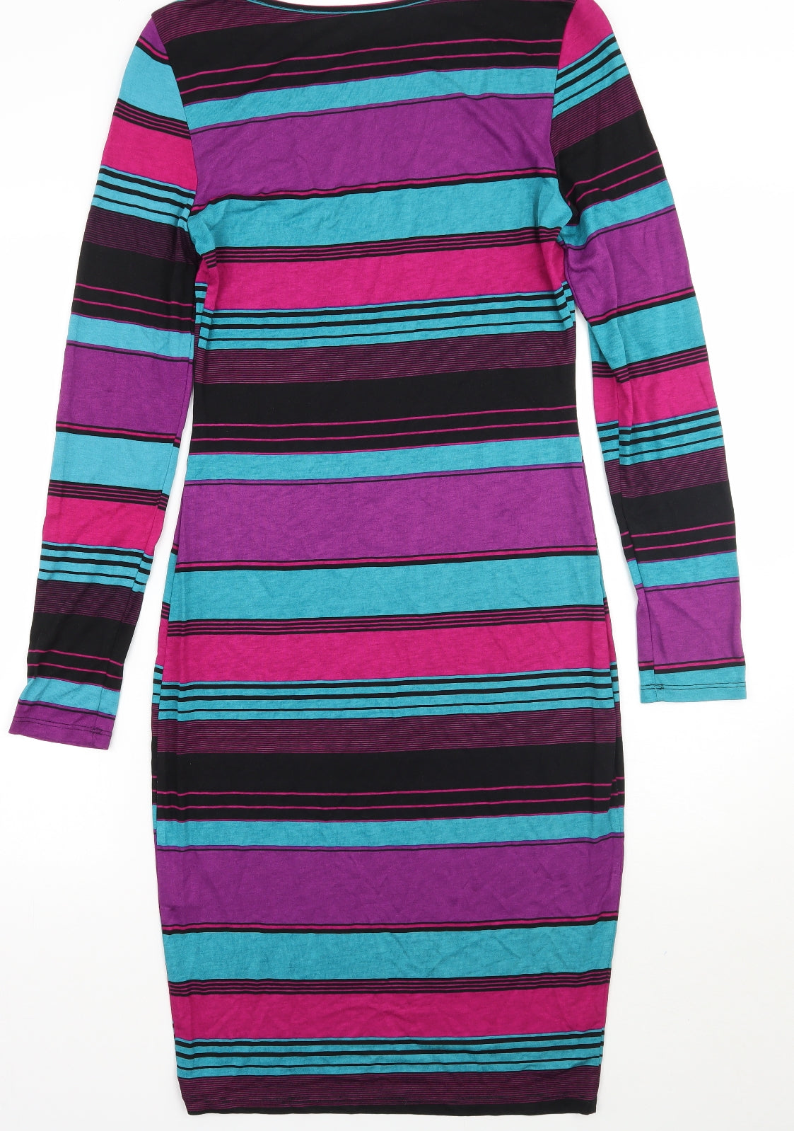 Preworn Womens Black Striped  A-Line  Size 8