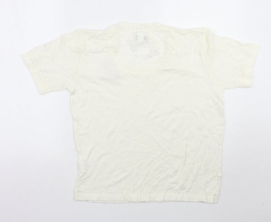 Afibel Womens White Floral  Basic T-Shirt Size 16