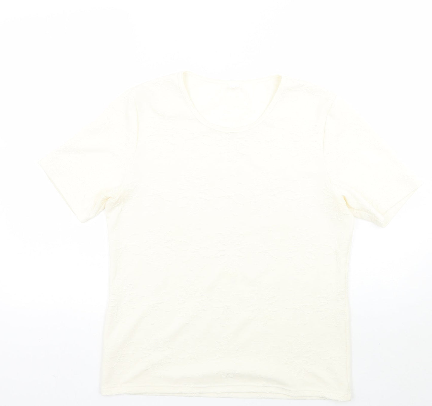 Preworn Womens Ivory Floral  Basic T-Shirt Size 14