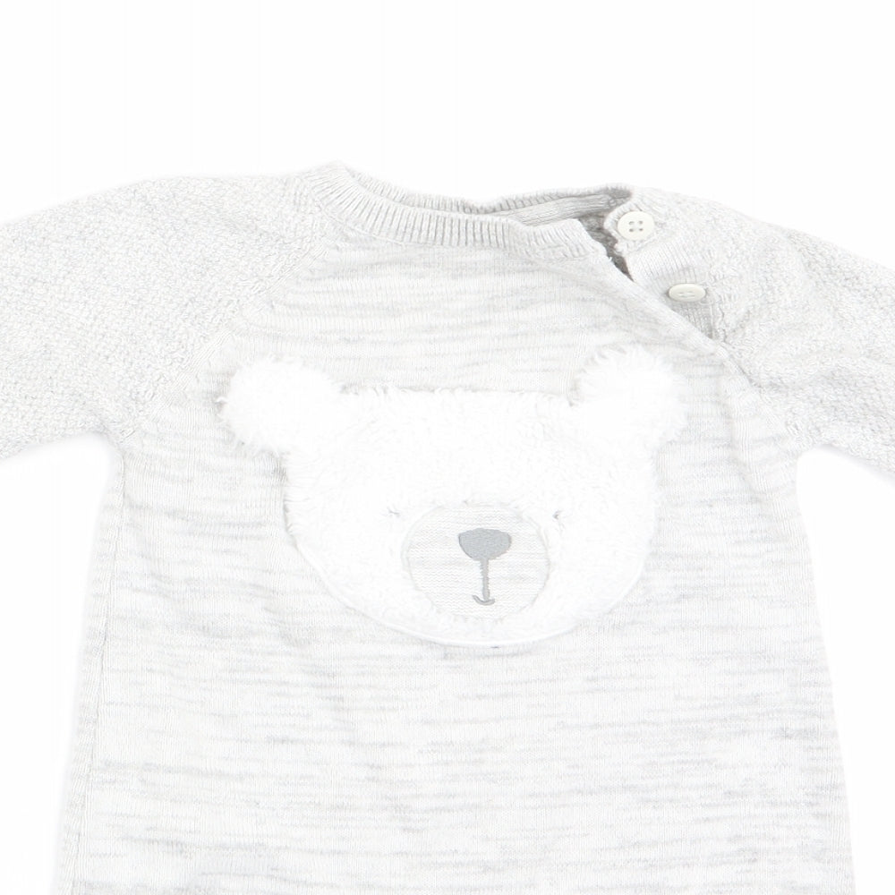 George Boys Green Animal Print  Romper One-Piece Size 0-3 Months  - Teddy Bear Face