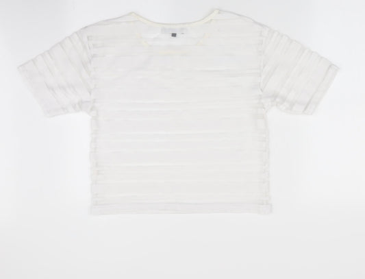 New Look Womens White Striped  Basic T-Shirt Size 8