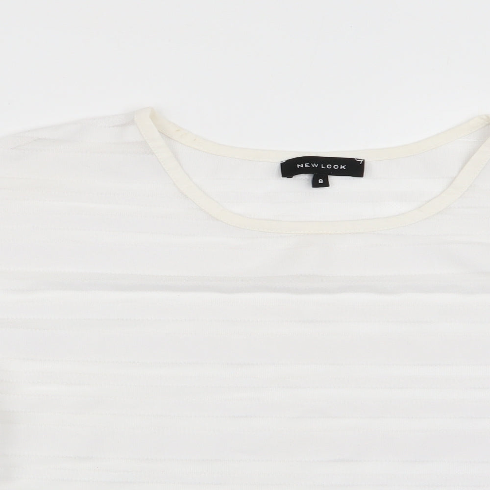 New Look Womens White Striped  Basic T-Shirt Size 8