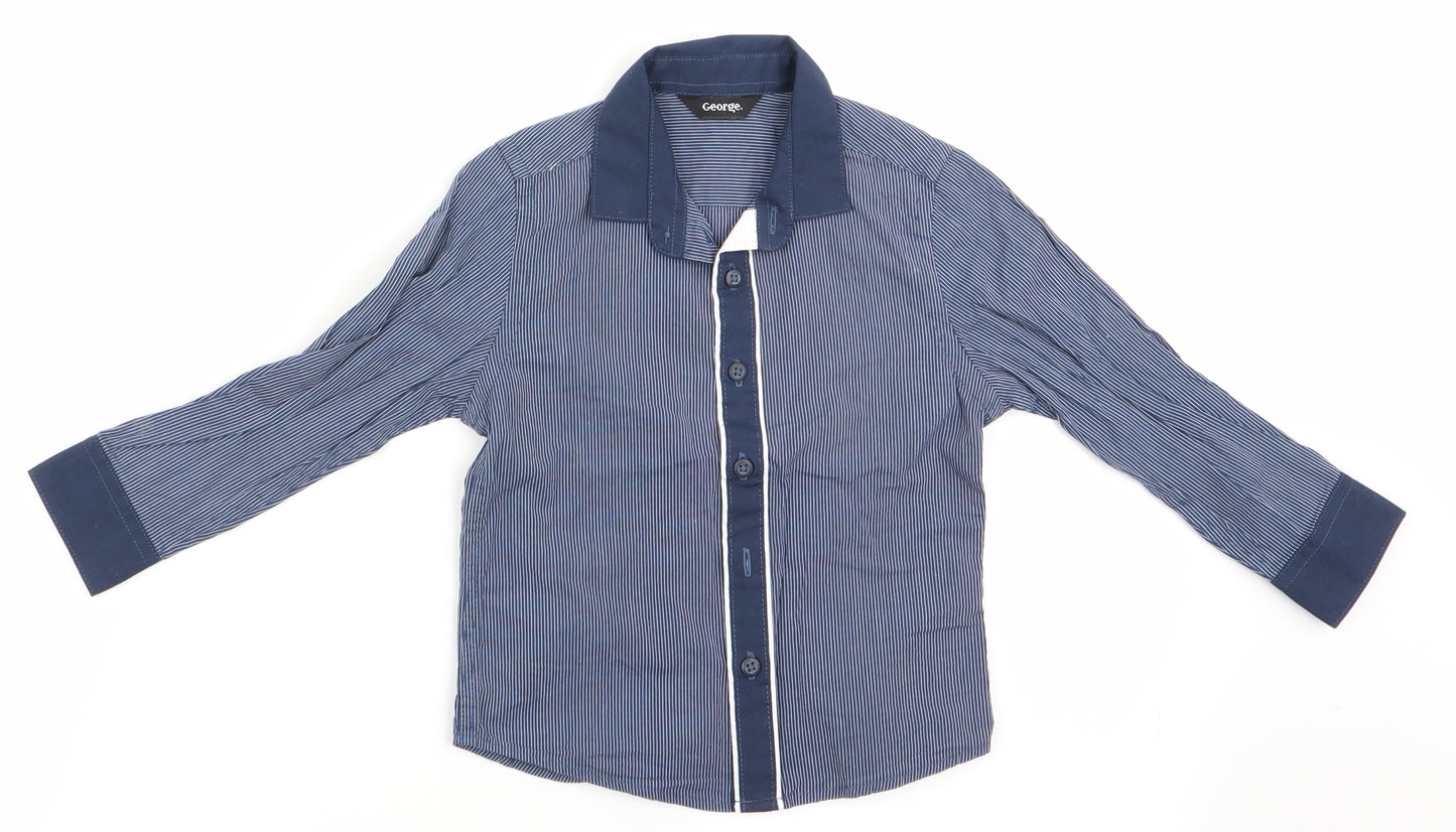 George Boys Blue Striped  Basic Button-Up Size 18-24 Months