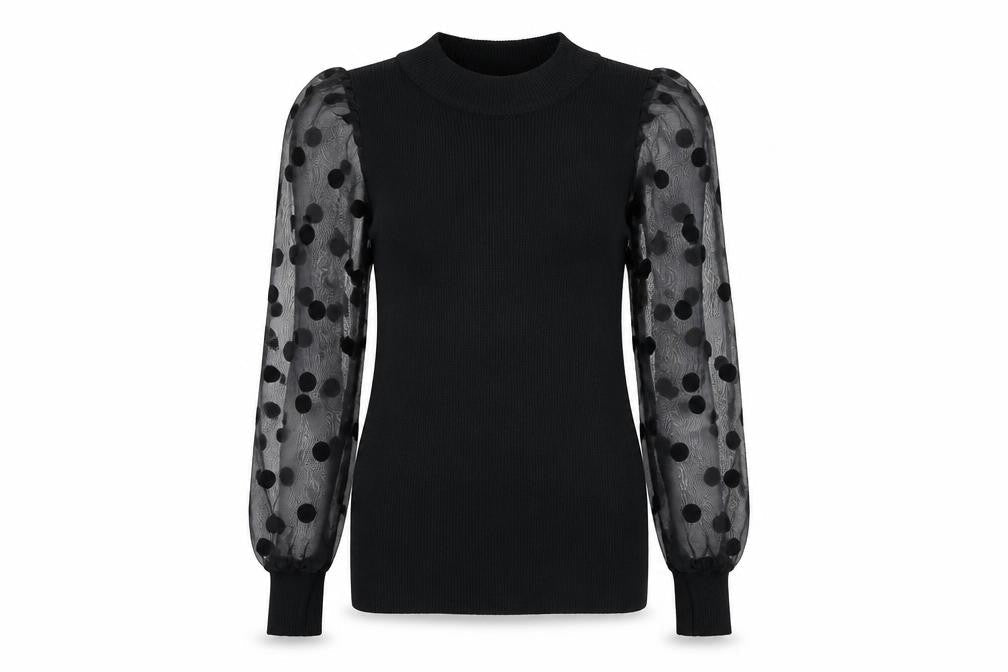 Flamant Rose Womens Black Polka Dot  Pullover Jumper Size M