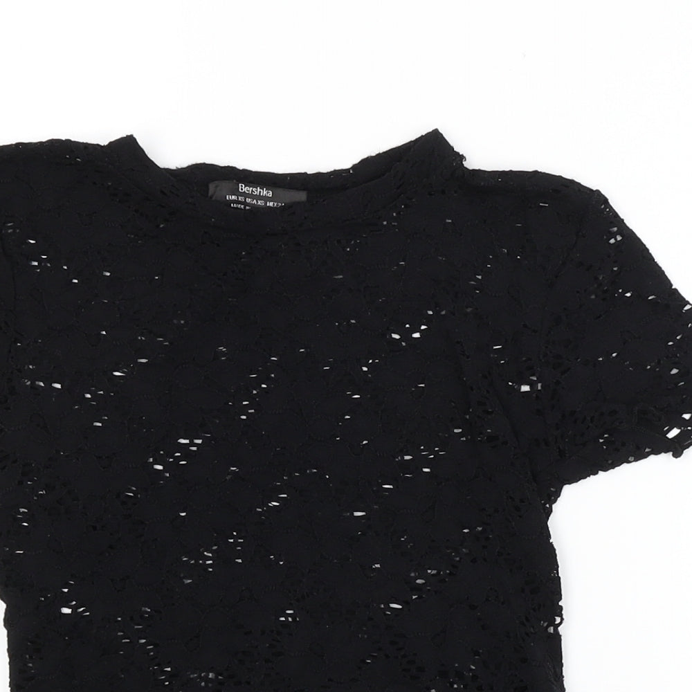 Bershka Womens Black Floral  Basic Blouse Size XS