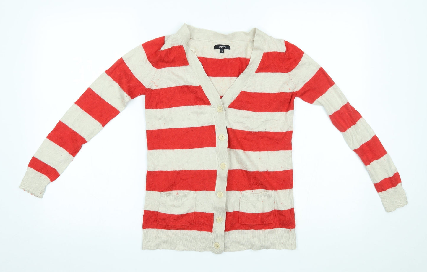 Papaya Womens Red Striped  Cardigan Jumper Size 10