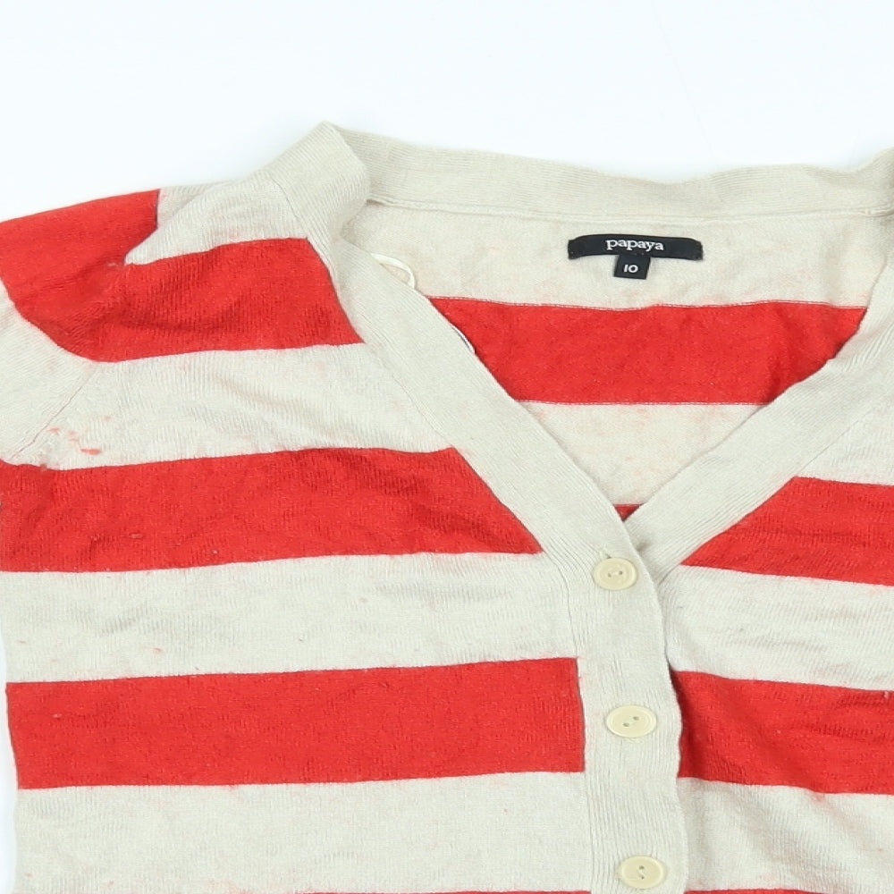 Papaya Womens Red Striped  Cardigan Jumper Size 10