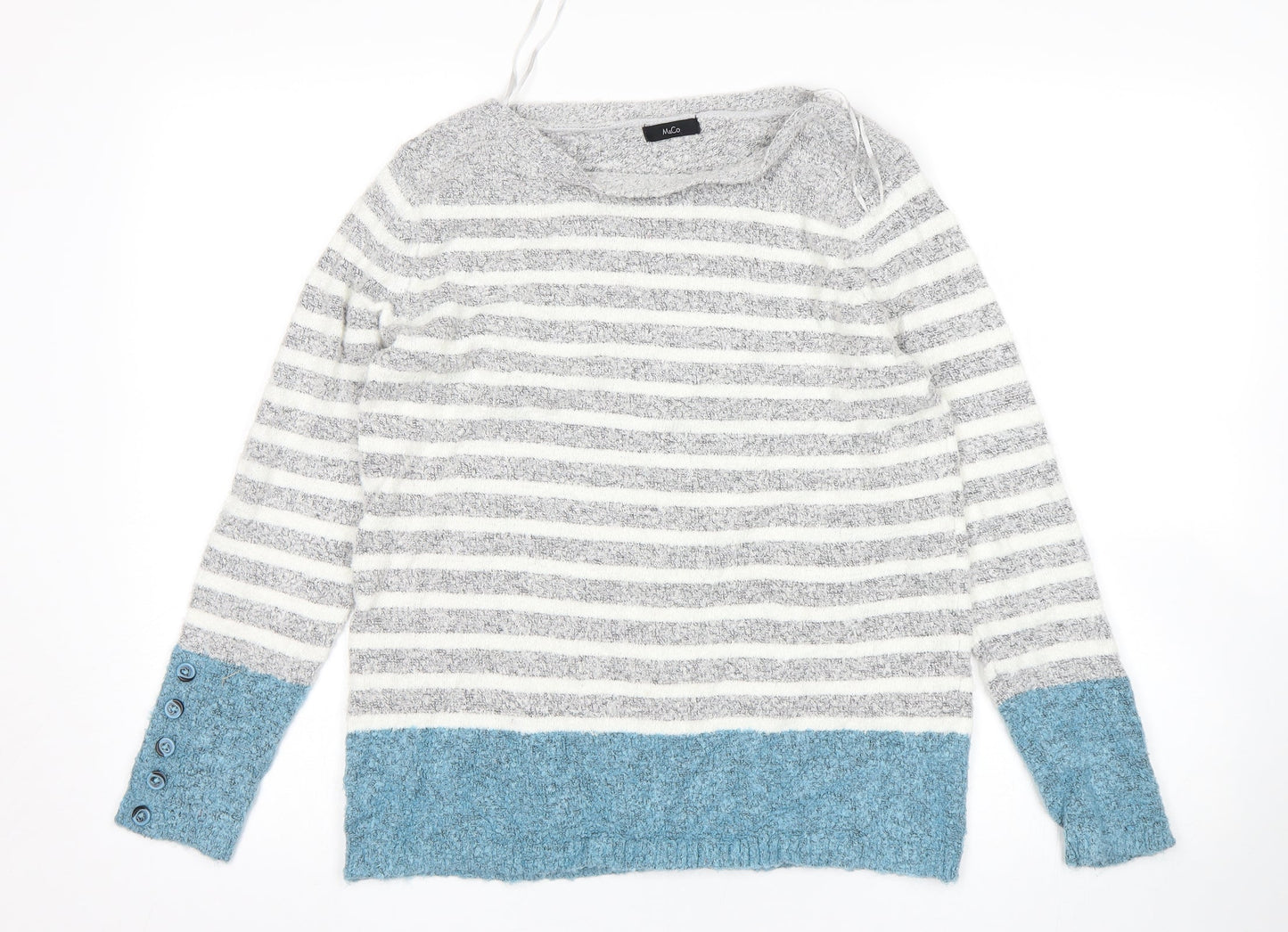 M&Co Womens Grey Striped  Pullover Jumper Size 14