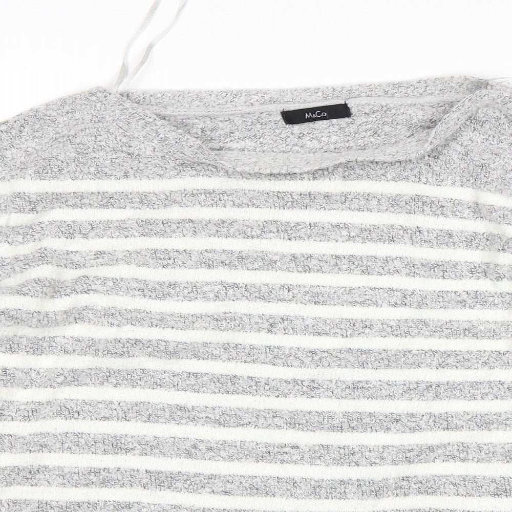 M&Co Womens Grey Striped  Pullover Jumper Size 14
