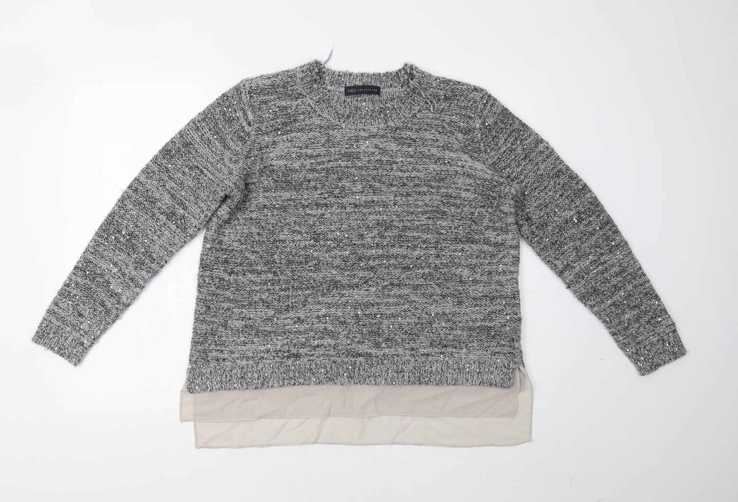 M&S Womens Grey   Pullover Jumper Size 14  - Sequinned