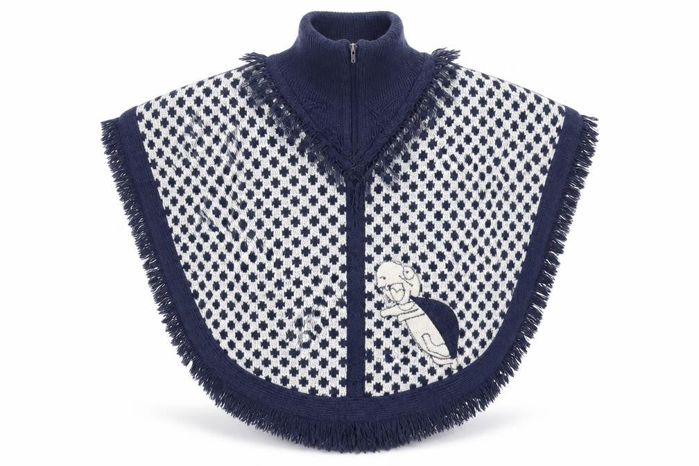 Jomar Womens Blue Geometric Knit Cape Jumper Size L