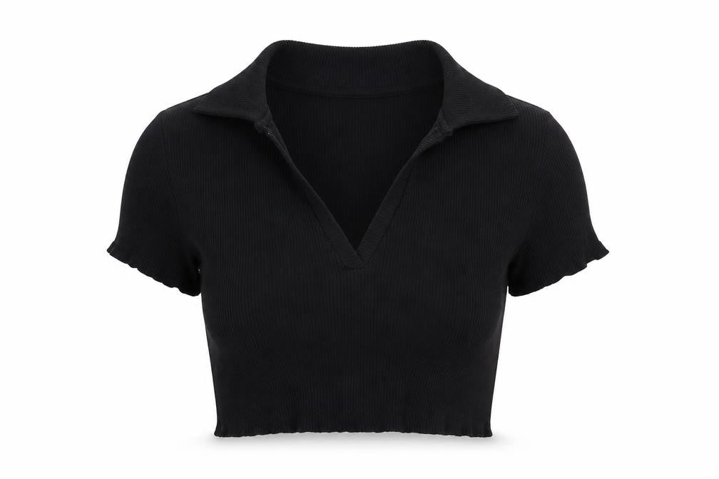 Monki Womens Black   Cropped Polo Size L
