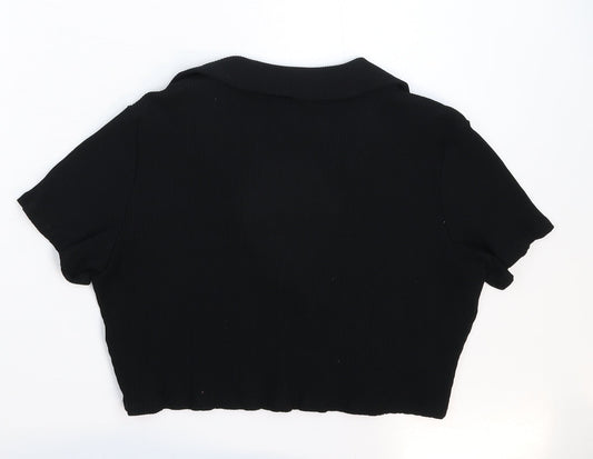 Monki Womens Black   Cropped Polo Size L