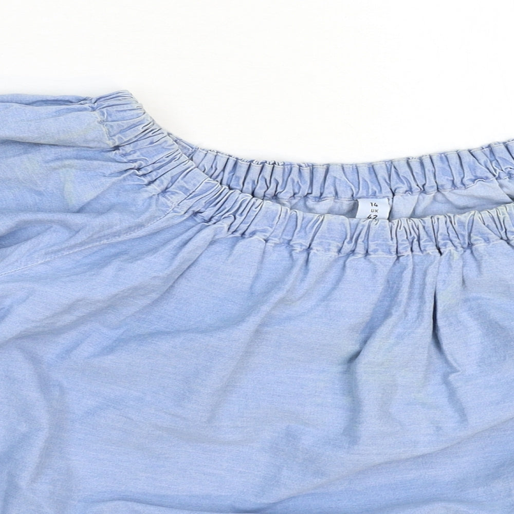 Denim & Co. Womens Blue  Denim Basic T-Shirt Size 14