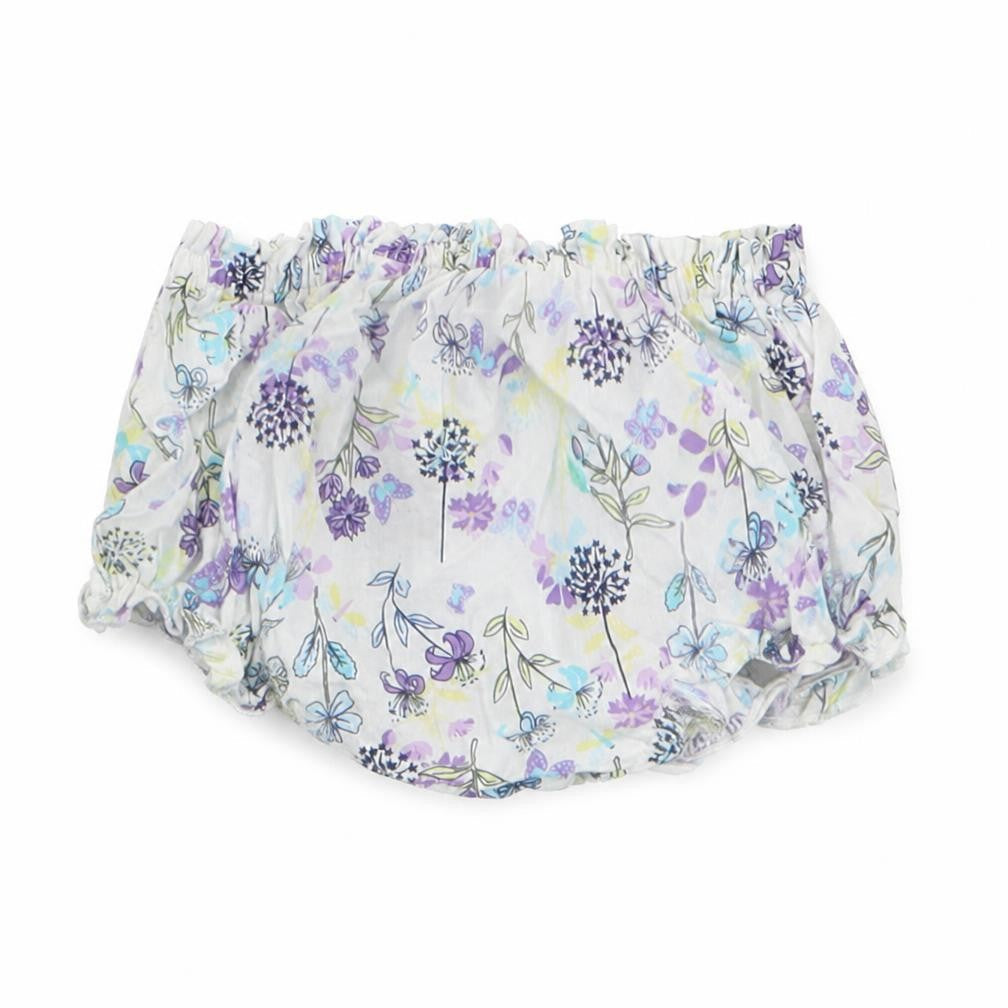 Front view of Pumpkin Patch girls’ purple floral cropped trousers, size 3-6, months