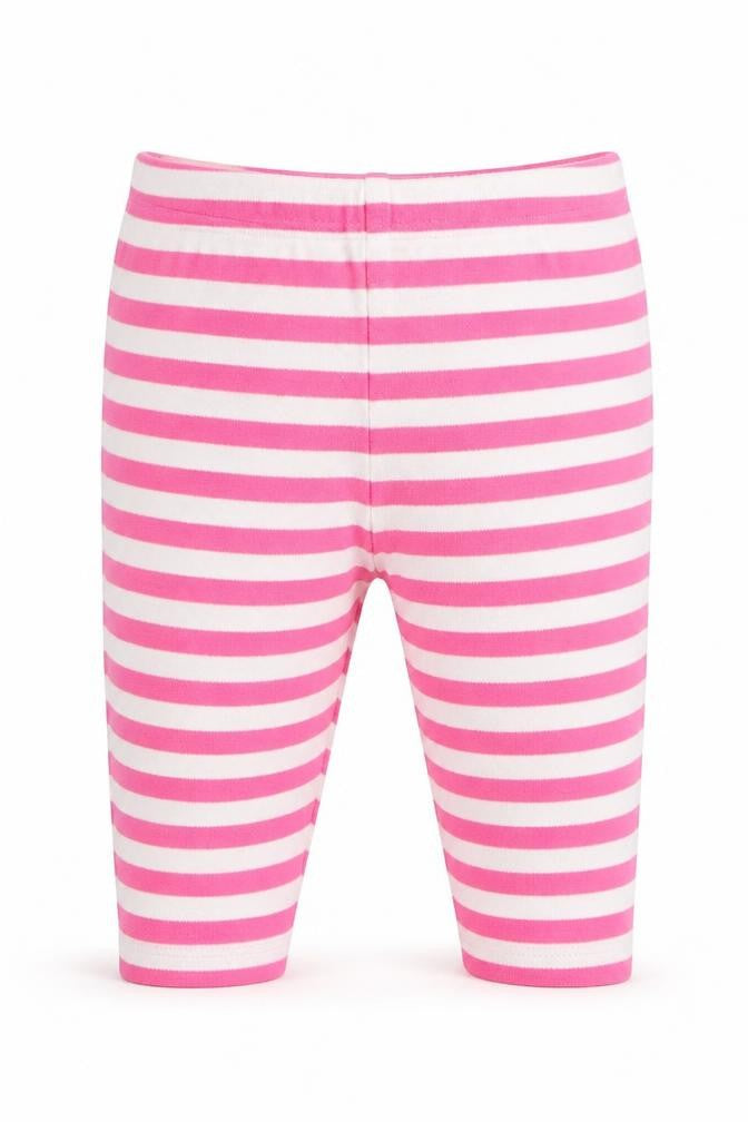 Front view of Mothercare girls’ pink striped capri trousers, size 6-9, months