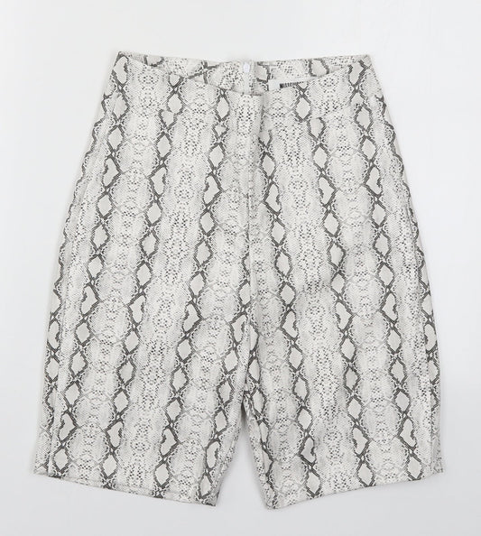 Additional front view of Missguided women’s white animal print hot pants shorts, size UK 6