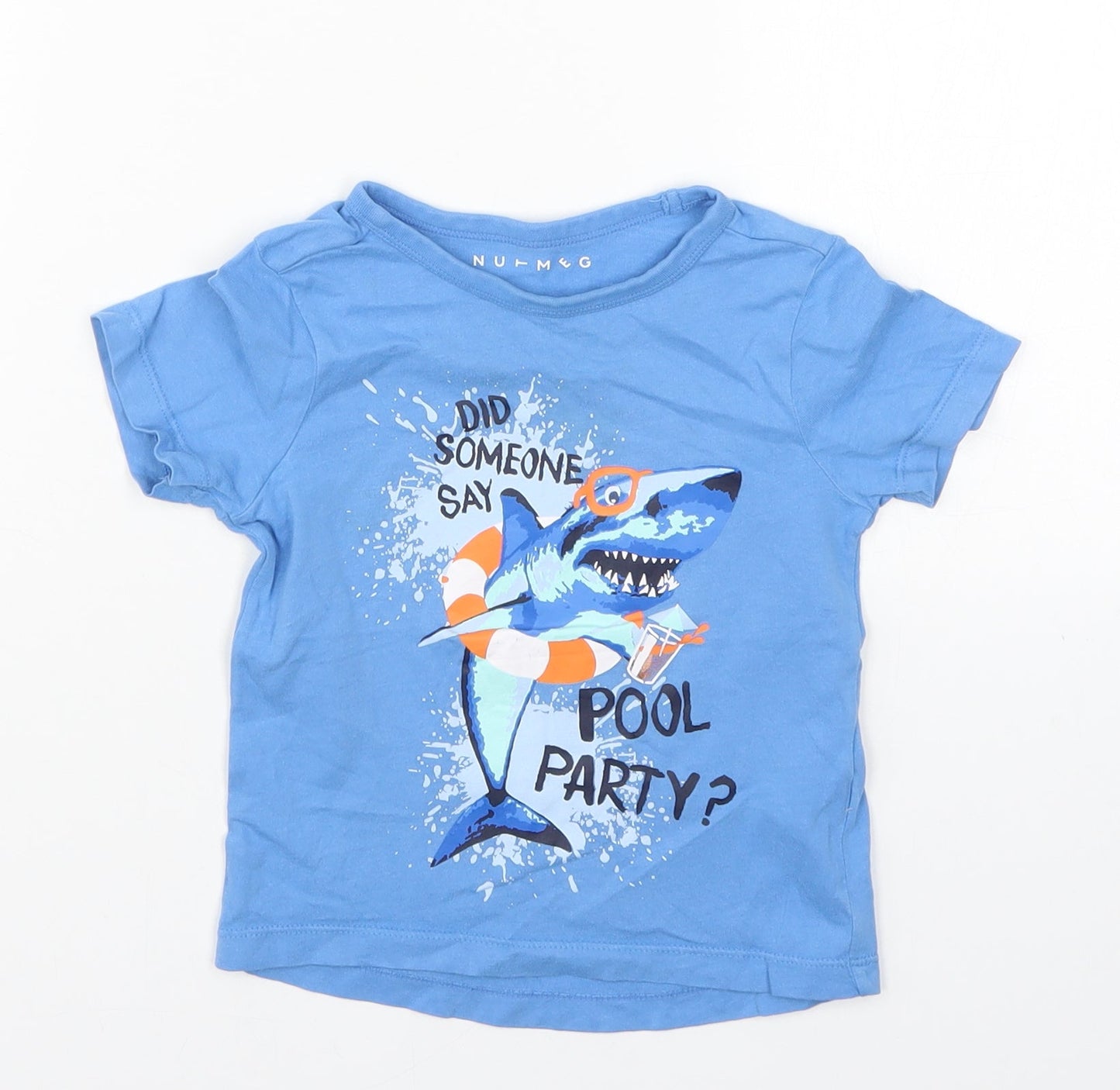 Nutmeg Boys Blue   Basic T-Shirt Size 12-18 Months  - Did Someone Say Pool Party? Sharks