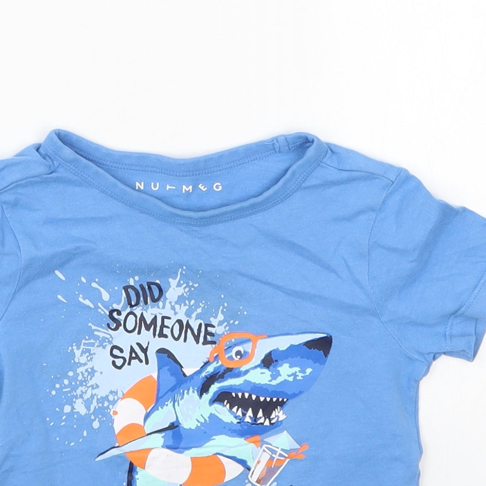 Nutmeg Boys Blue   Basic T-Shirt Size 12-18 Months  - Did Someone Say Pool Party? Sharks
