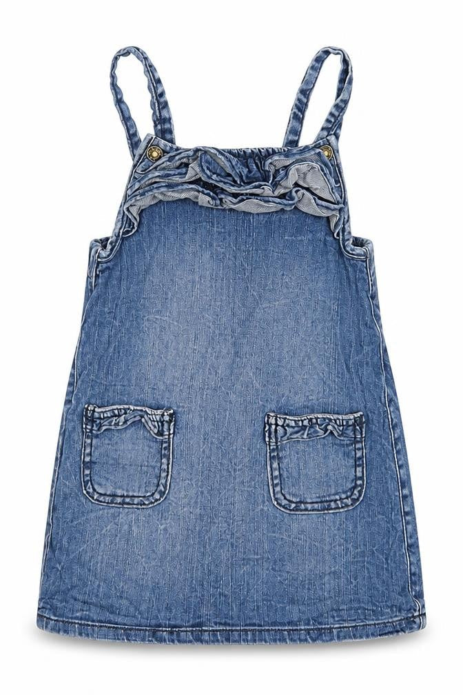 Benetton Girls Blue  Denim Pinafore/Dungaree Dress  Size 3-4 Years